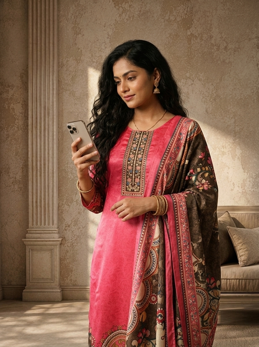Rose Crepe Mandala Printed Three Piece Set