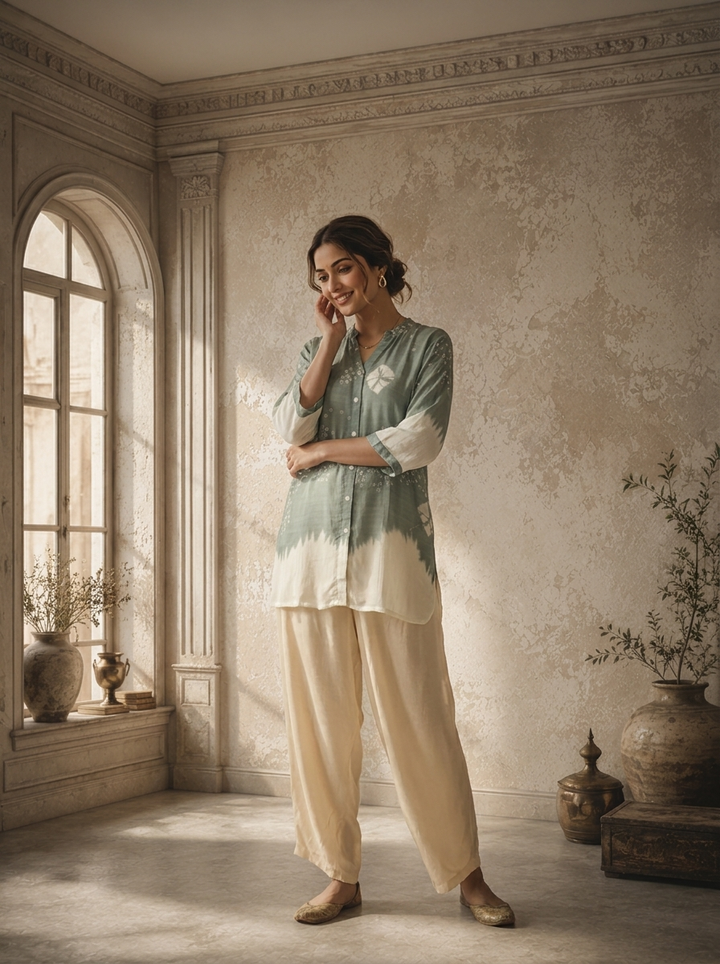 Aqua Green Cotton Dots Printed Top