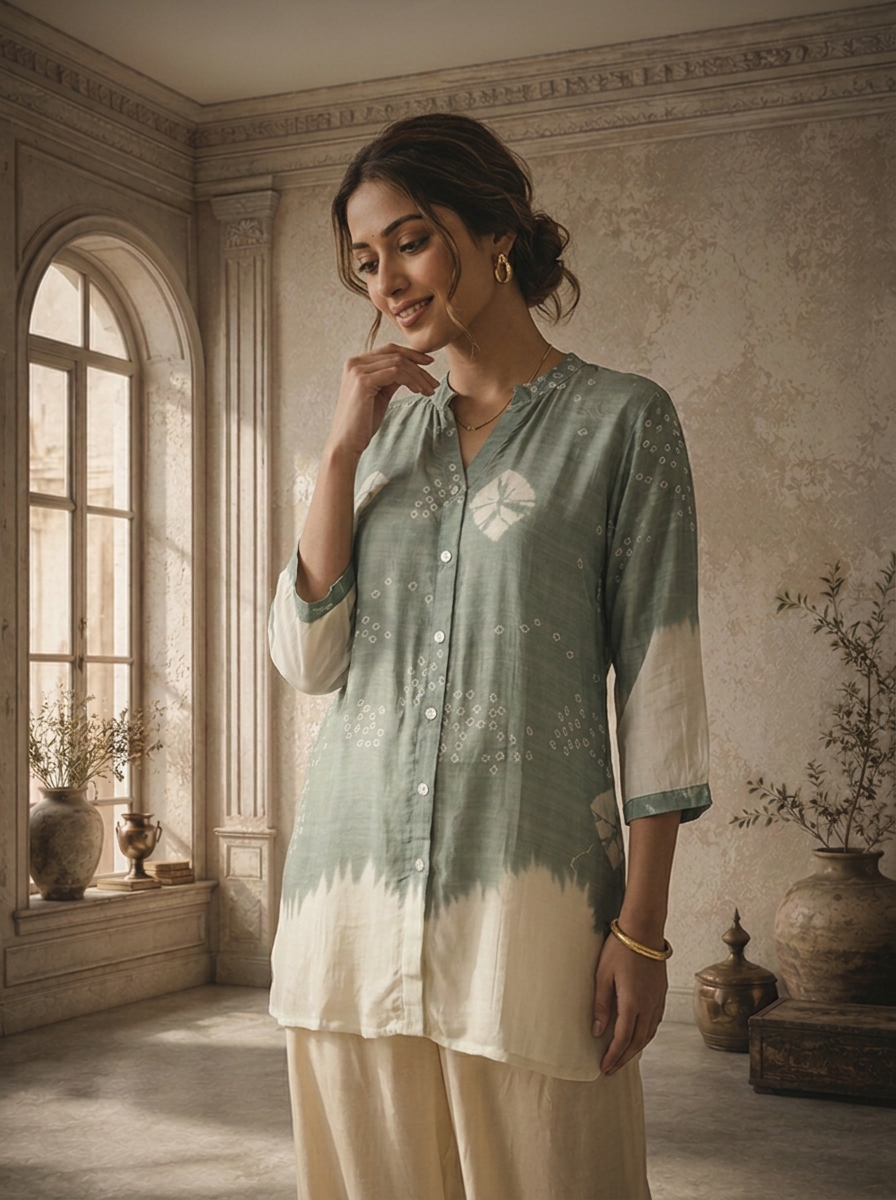 Aqua Green Cotton Dots Printed Top