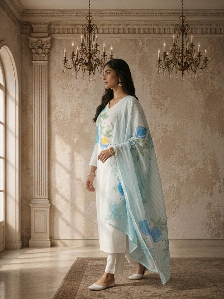 Rama Cotton Fruit Jaal Printed Three Piece Set
