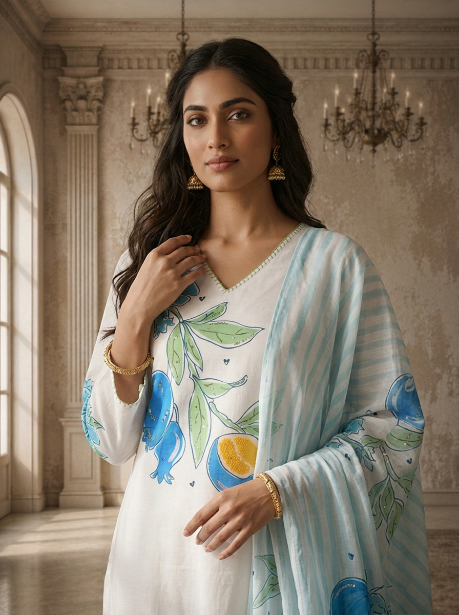 Rama Cotton Fruit Jaal Printed Three Piece Set