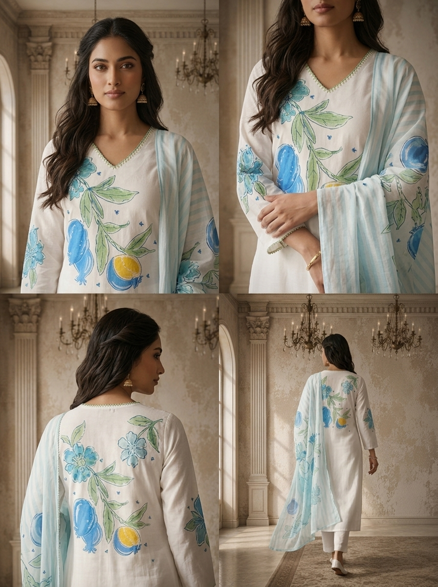 Rama Cotton Fruit Jaal Printed Three Piece Set