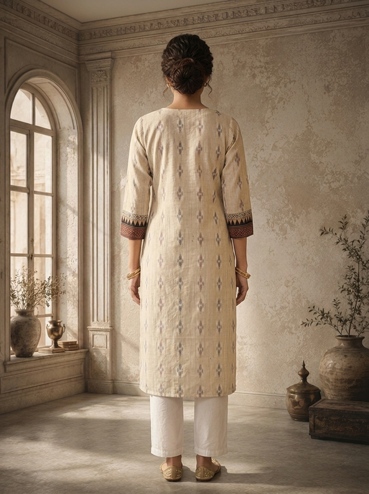 Black Cotton Ajrakh Patch Printed Kurta