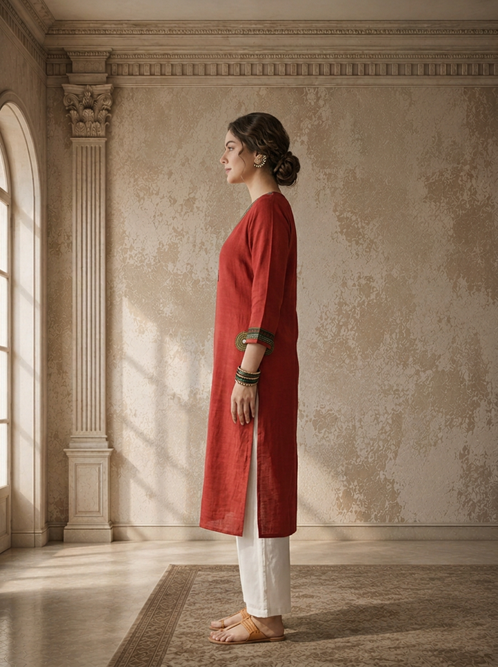 Maroon Cotton Circular Printed Kurta