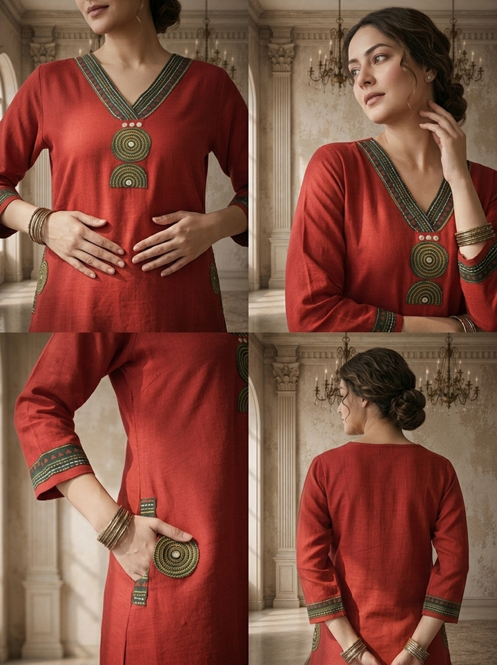 Maroon Cotton Circular Printed Kurta