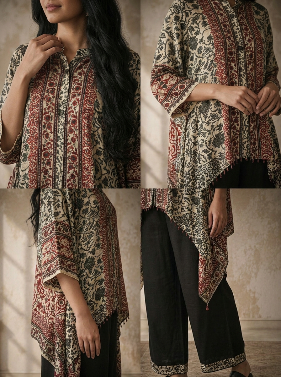 Black Crepe Geometric Floral Printed Two Piece Set