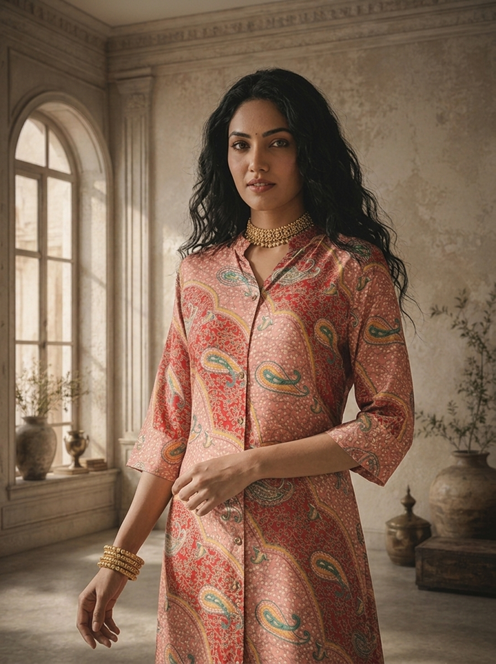 Peach Modal Kairi Printed Kurta
