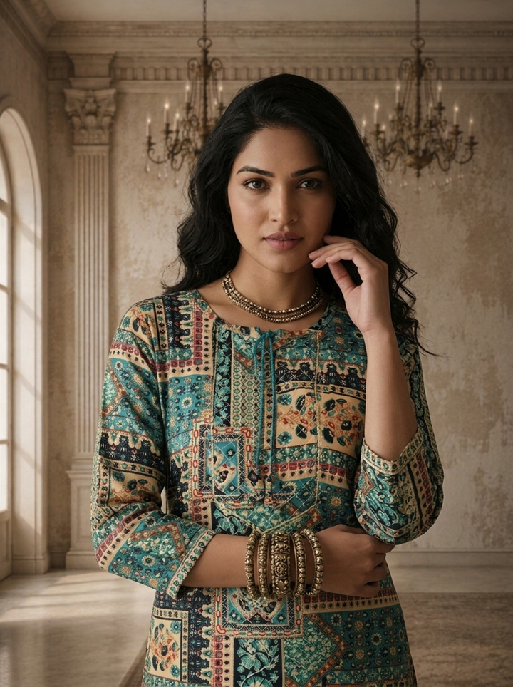 Rama Rayon Patchwork Printed Kurta