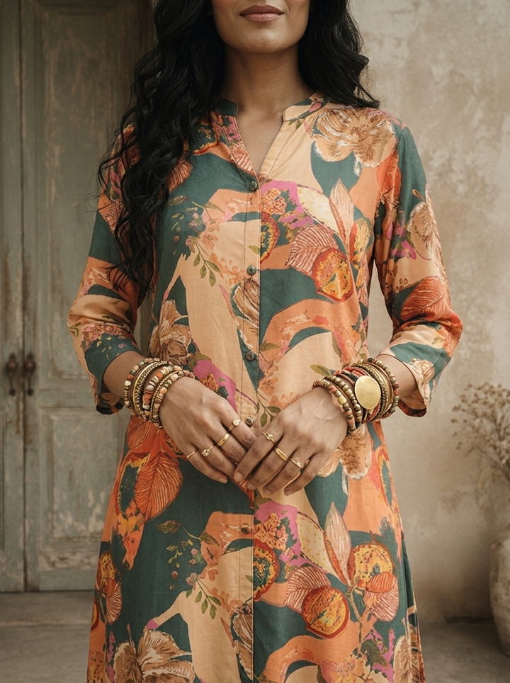 Rama Modal Abstract Botanical Printed Kurta