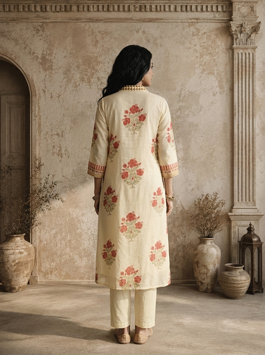 Mustard Cotton Floral Jaal Panel Printed Two Piece Set
