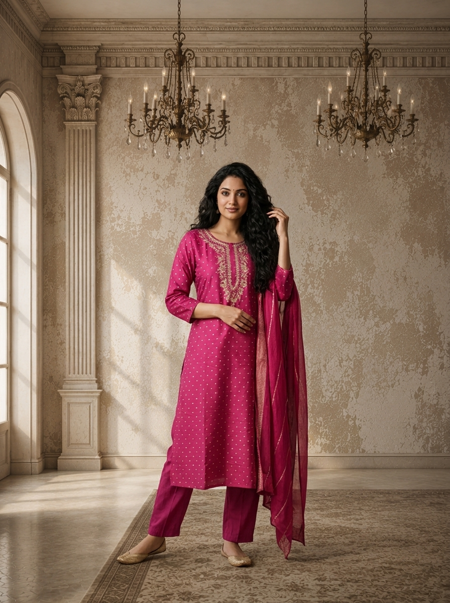 Purple Silk Zari Diamond Boota Weaved Three Piece Set
