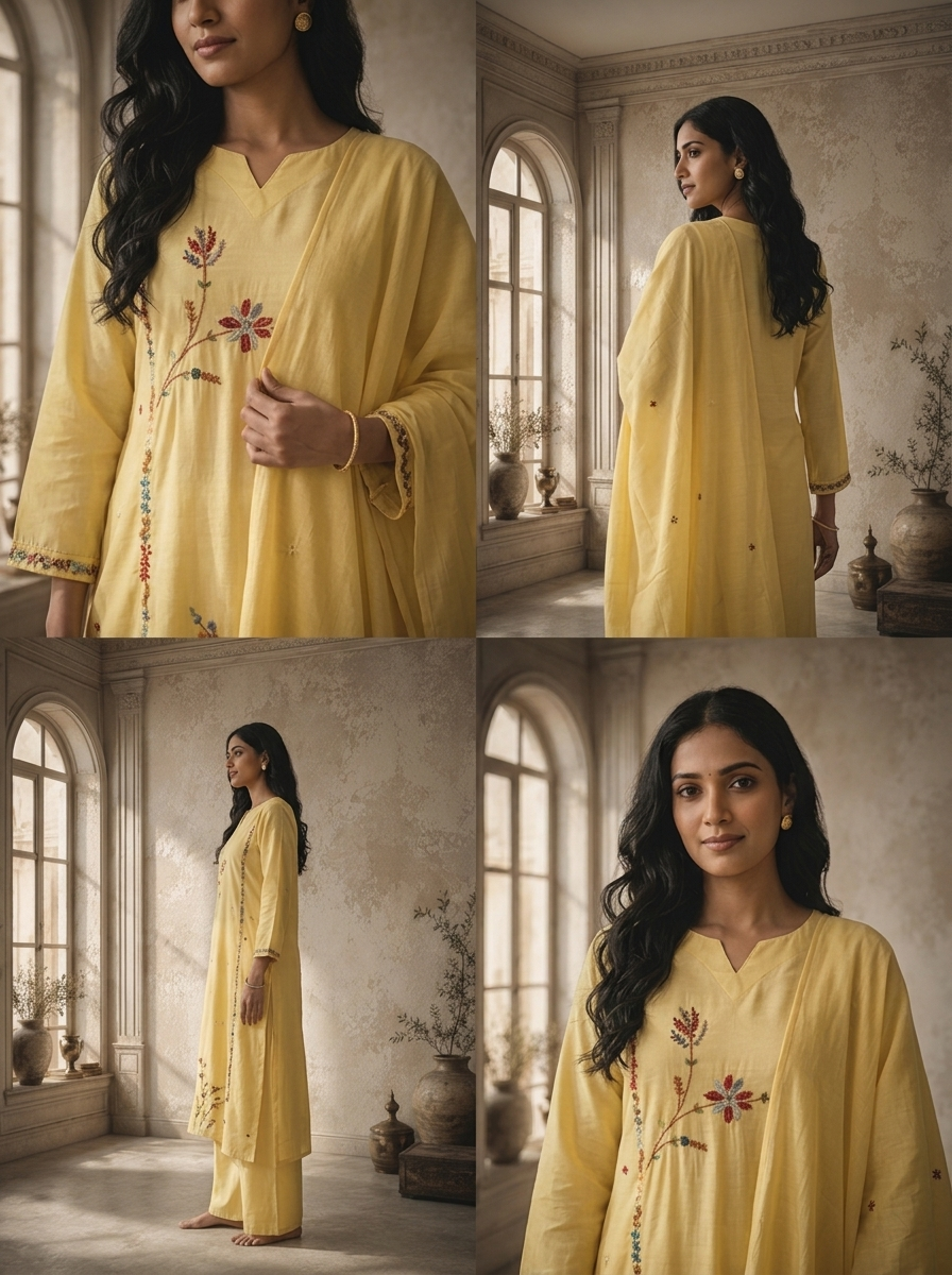 Cream Silk Asymmetric Floral Boota Embroidered Three Piece Set