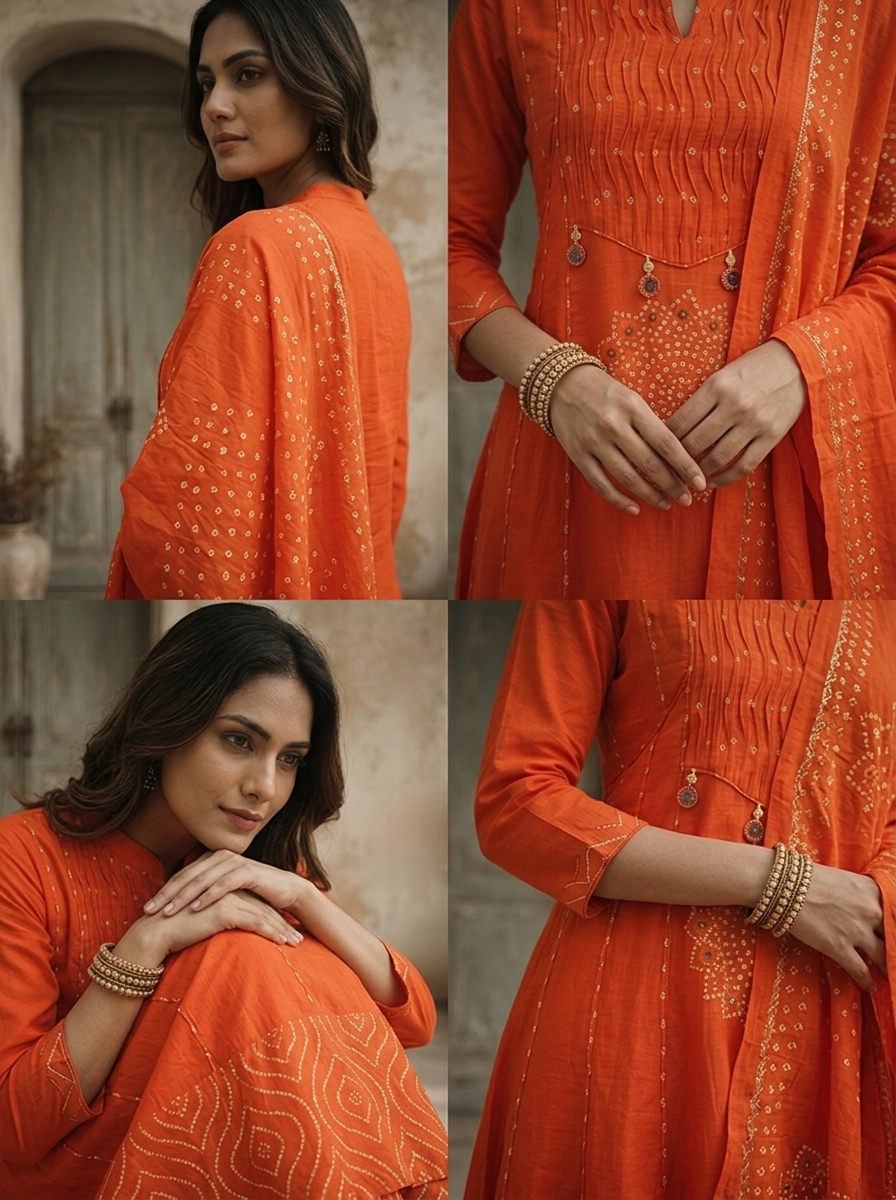 Burnt Orange Cotton Mandala Printed Three Piece Set