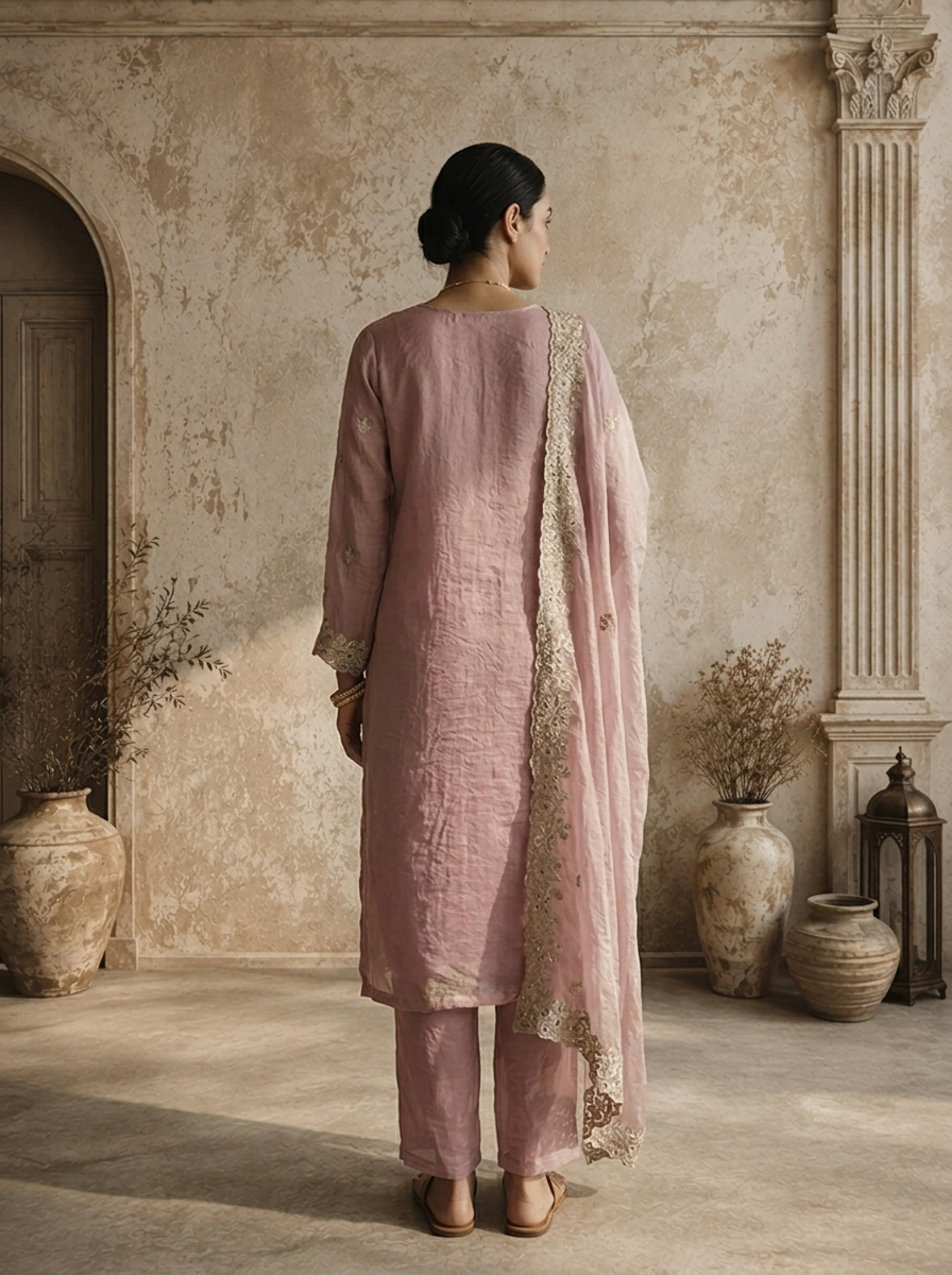 Lavender Tissue Floral Buti Embroidered Three Piece Set