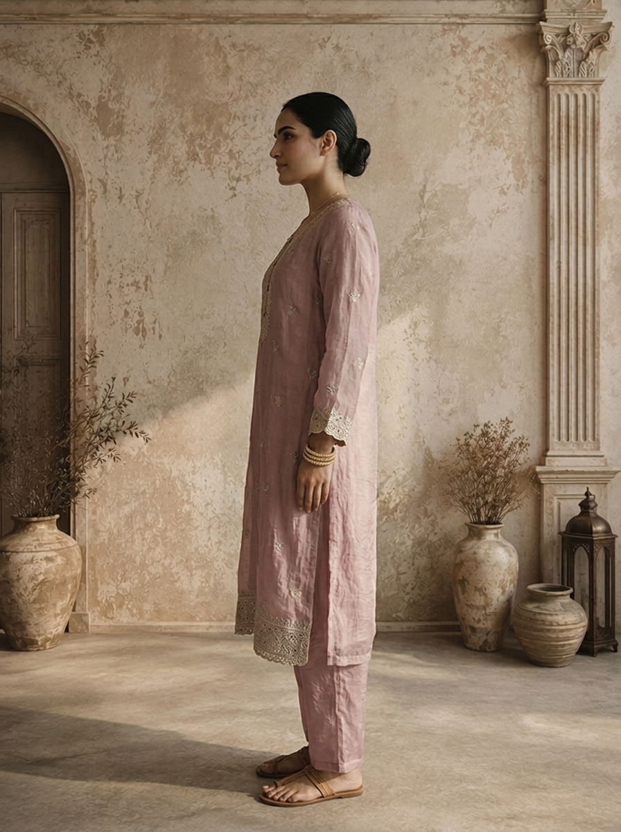 Lavender Tissue Floral Buti Embroidered Three Piece Set