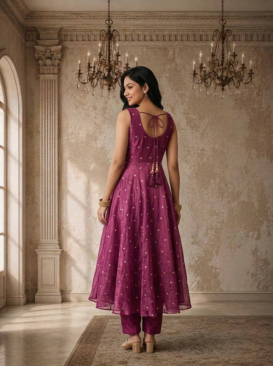 Wine Tissue Booti Printed Three Piece Set