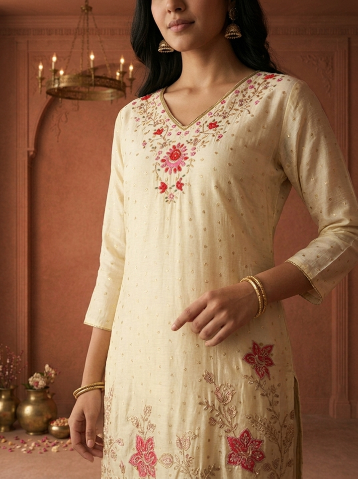 Rose Tissue Small Butis With Floral Embroidered Three Piece Set