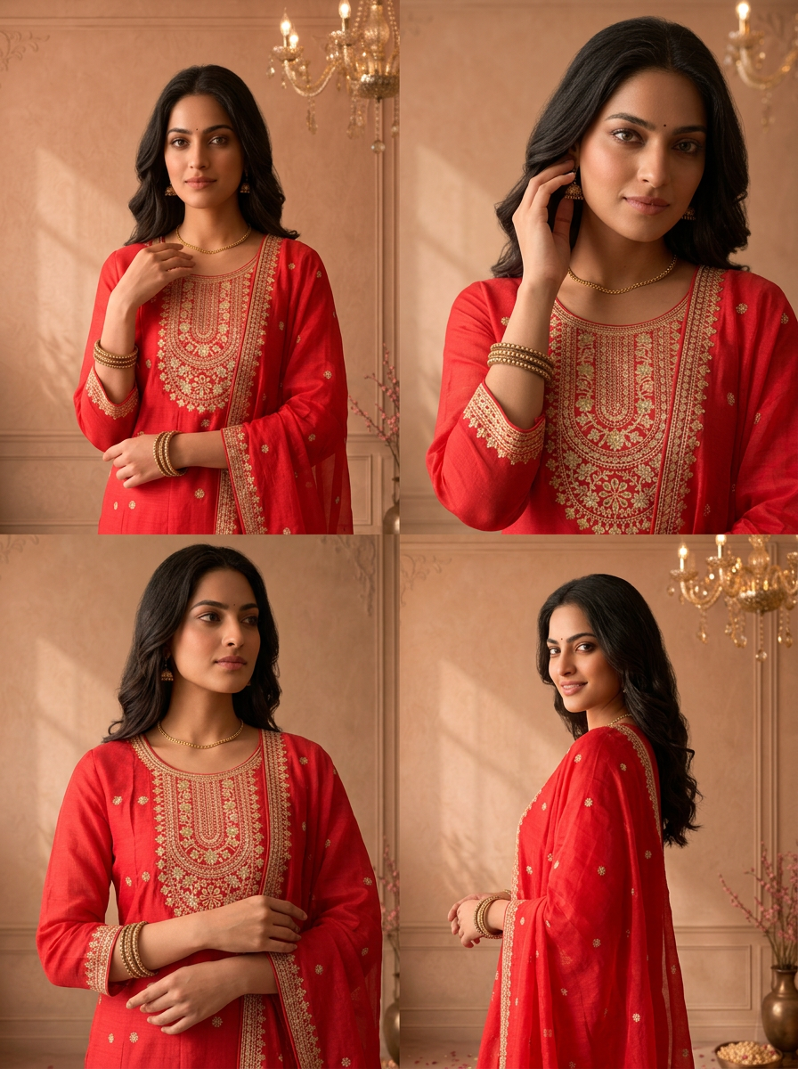 Magenta Silk Heavy Gold Zari Embroidered Three Piece Set