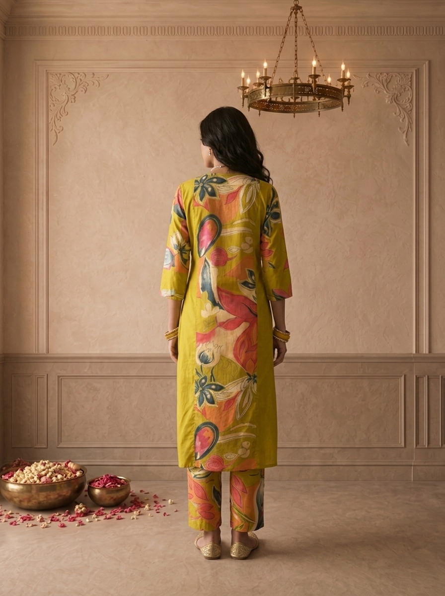 Green Cotton Tropical Floral Printed Two Piece Set