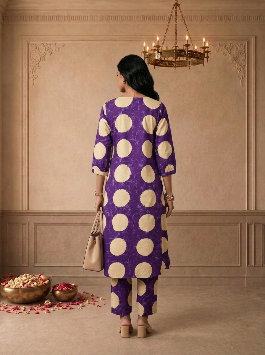 Purple Cotton Polka Dot Printed Two Piece Set
