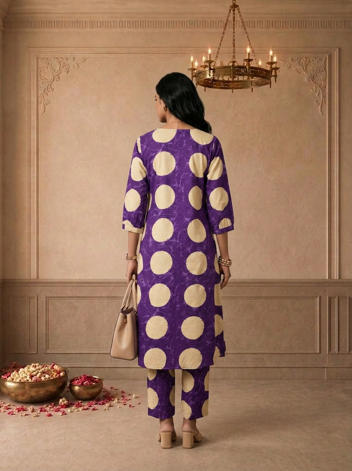 Purple Cotton Polka Dot Printed Two Piece Set