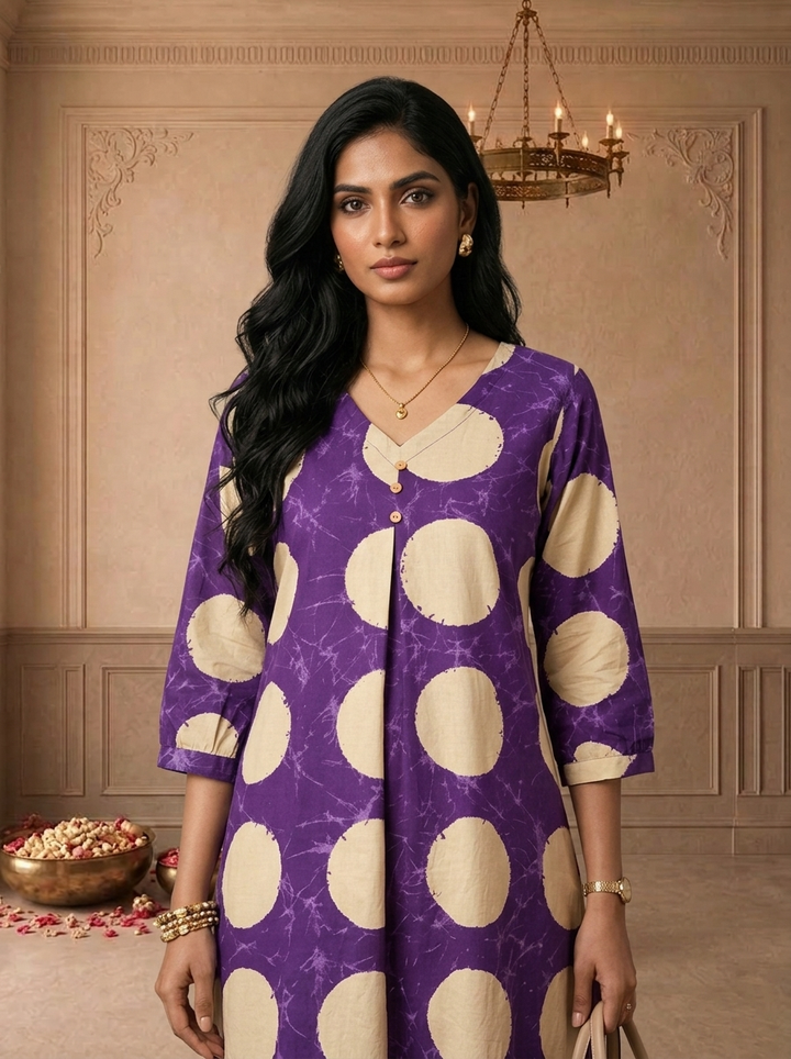 Purple Cotton Polka Dot Printed Two Piece Set