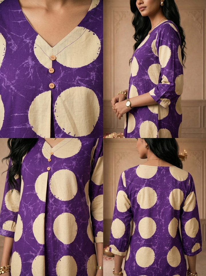 Purple Cotton Polka Dot Printed Two Piece Set