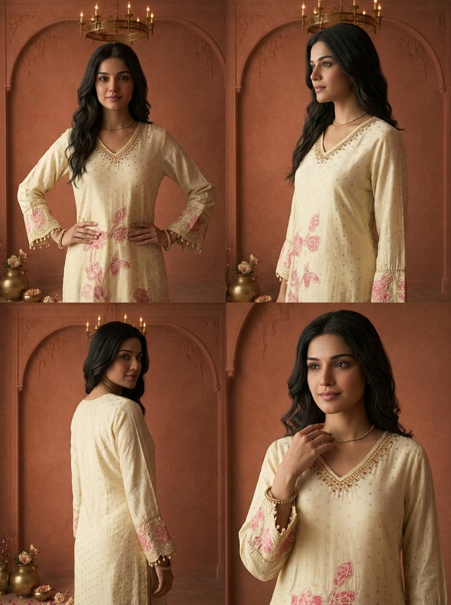 Rose Tissue Small Butis With Floral Placement Printed Three Piece Set