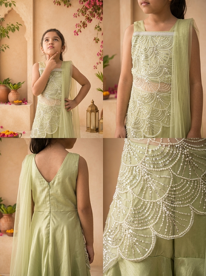 Pista Tissue Pearl And Sequin Embroidered Palazzo Set