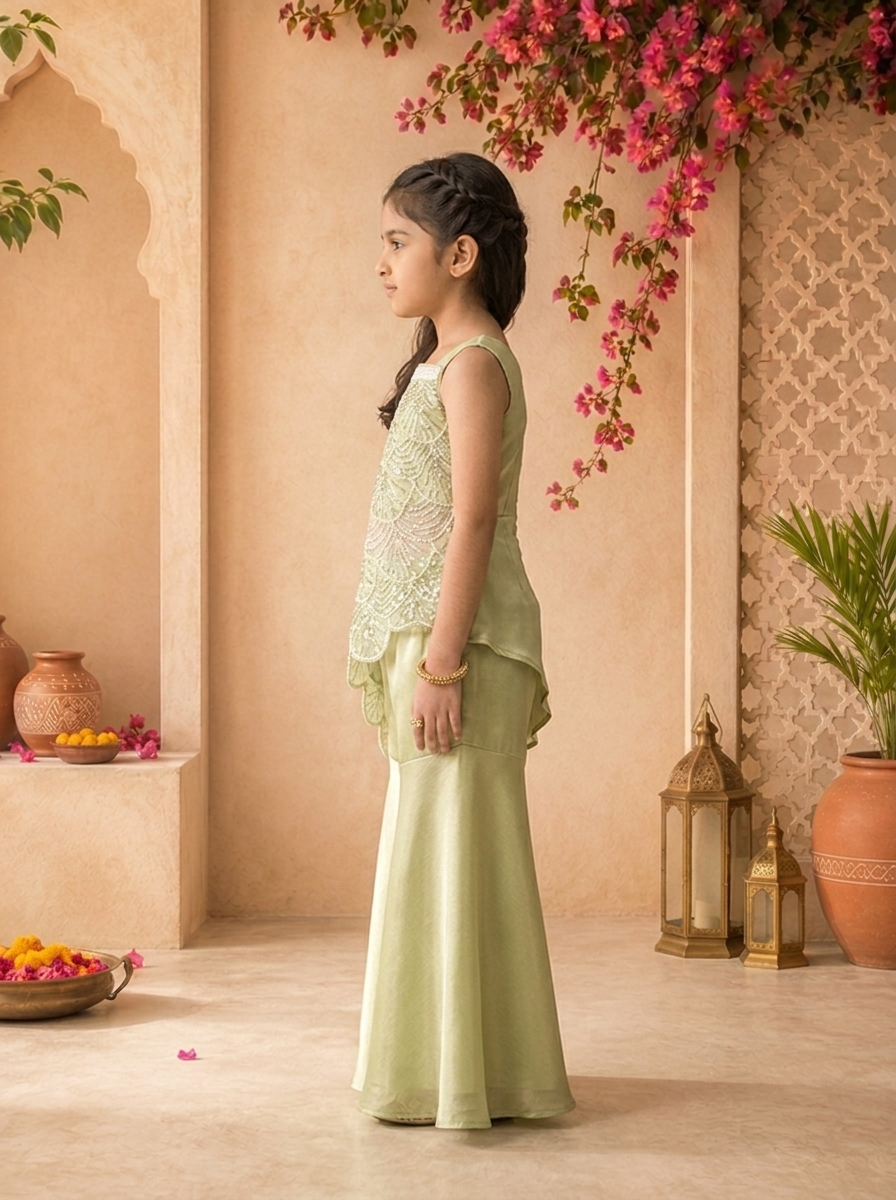 Pista Tissue Pearl And Sequin Embroidered Palazzo Set