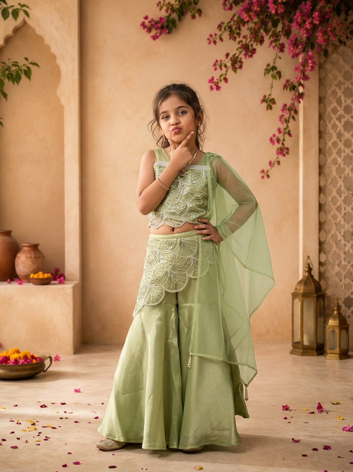 Pista Tissue Pearl And Sequin Embroidered Palazzo Set
