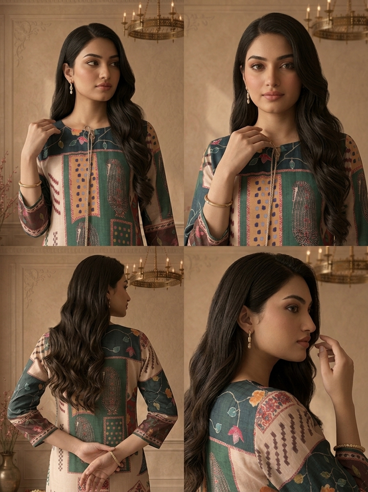 Beige Muslin Folk Patchwork Printed Kurta