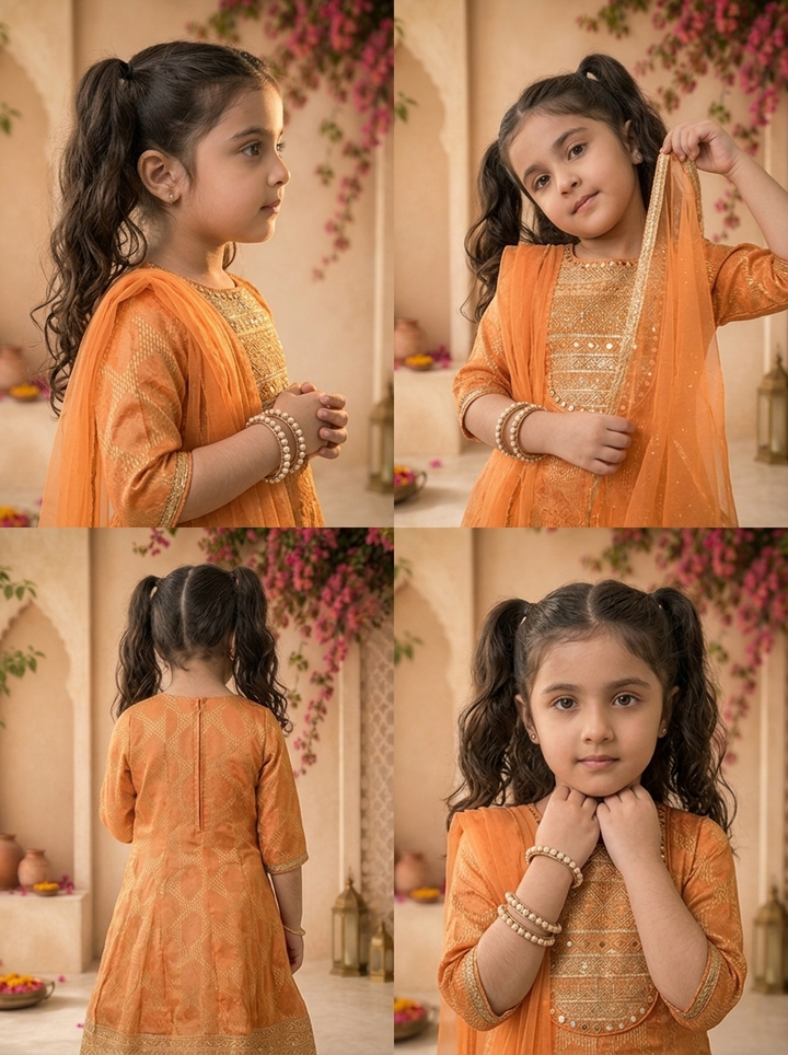 Rust Banaras Zari Ikat Diamond Printed Anarkali Kurta Set