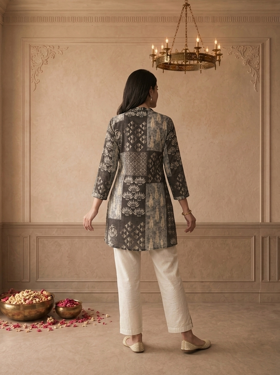 Graphit Crepe Patchwork Box Printed Short Kurta
