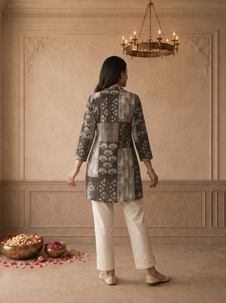 Graphit Crepe Patchwork Box Printed Short Kurta