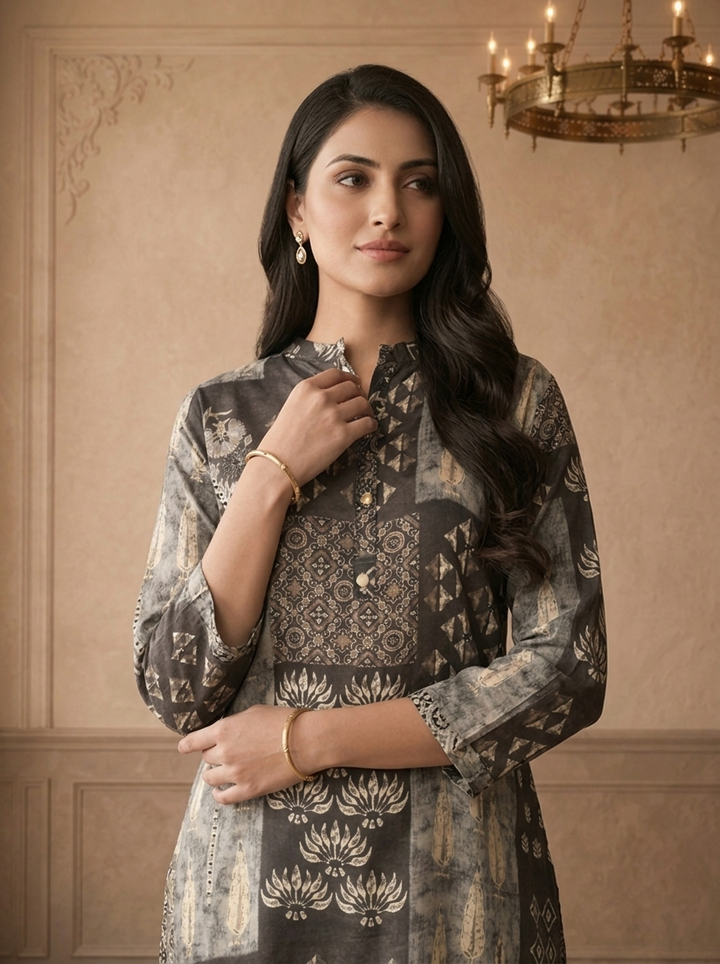 Graphit Crepe Patchwork Box Printed Short Kurta