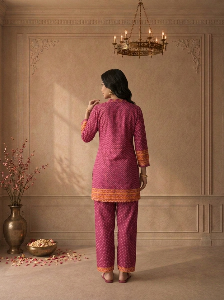 Magenta Muslin Ethnic Paisley Printed Two Piece Set