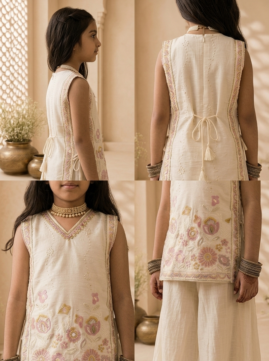 Cream Tissue Multicolor Floral And Sequins Embroidered Palazzo Set