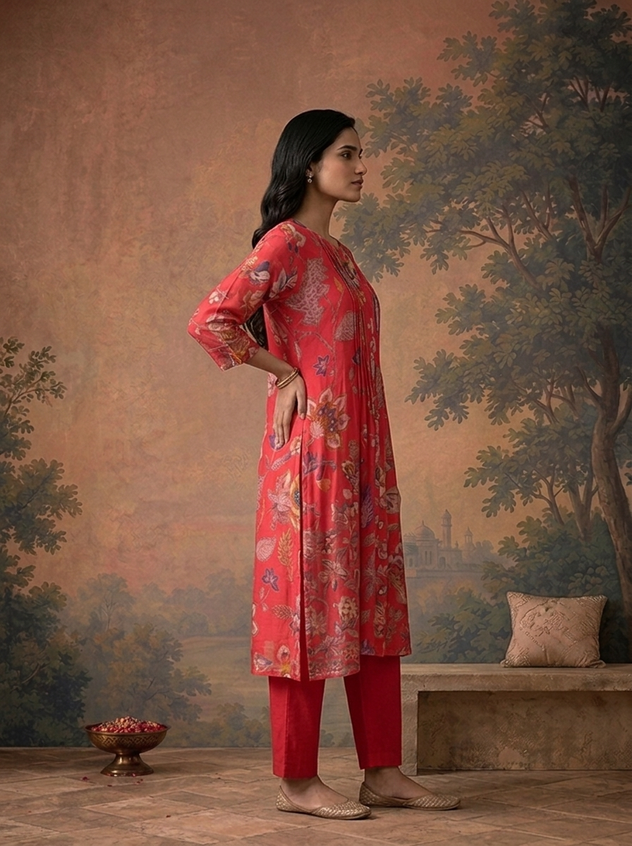 Rani Pink Modal Floral Printed Three Piece Set