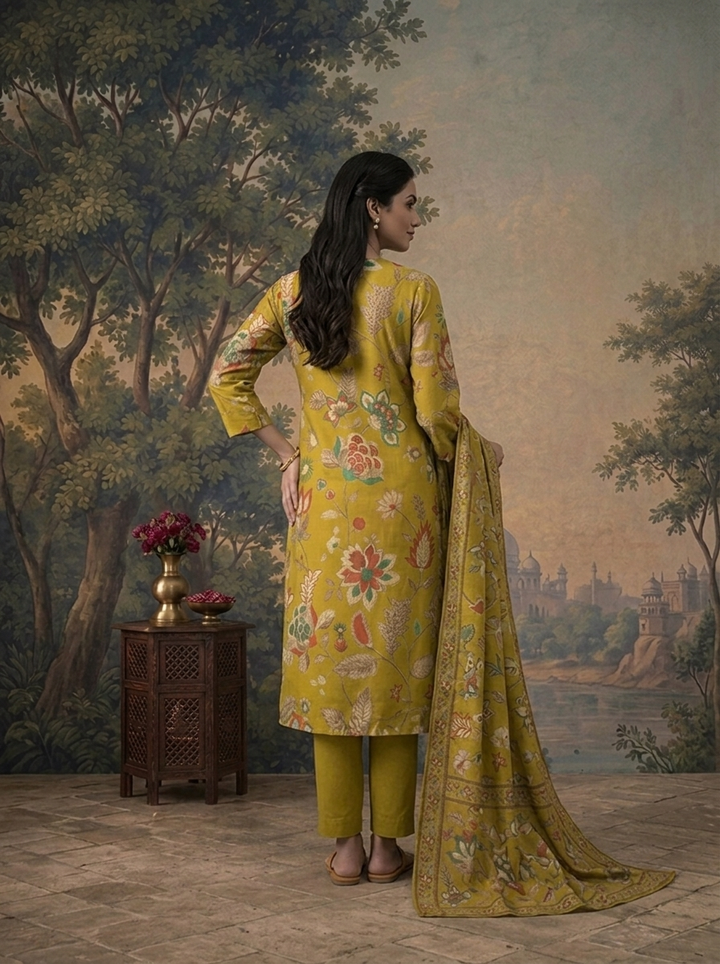 Mehadi Green Modal Floral Printed Three Piece Set