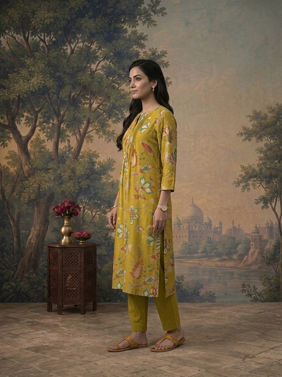 Mehadi Green Modal Floral Printed Three Piece Set