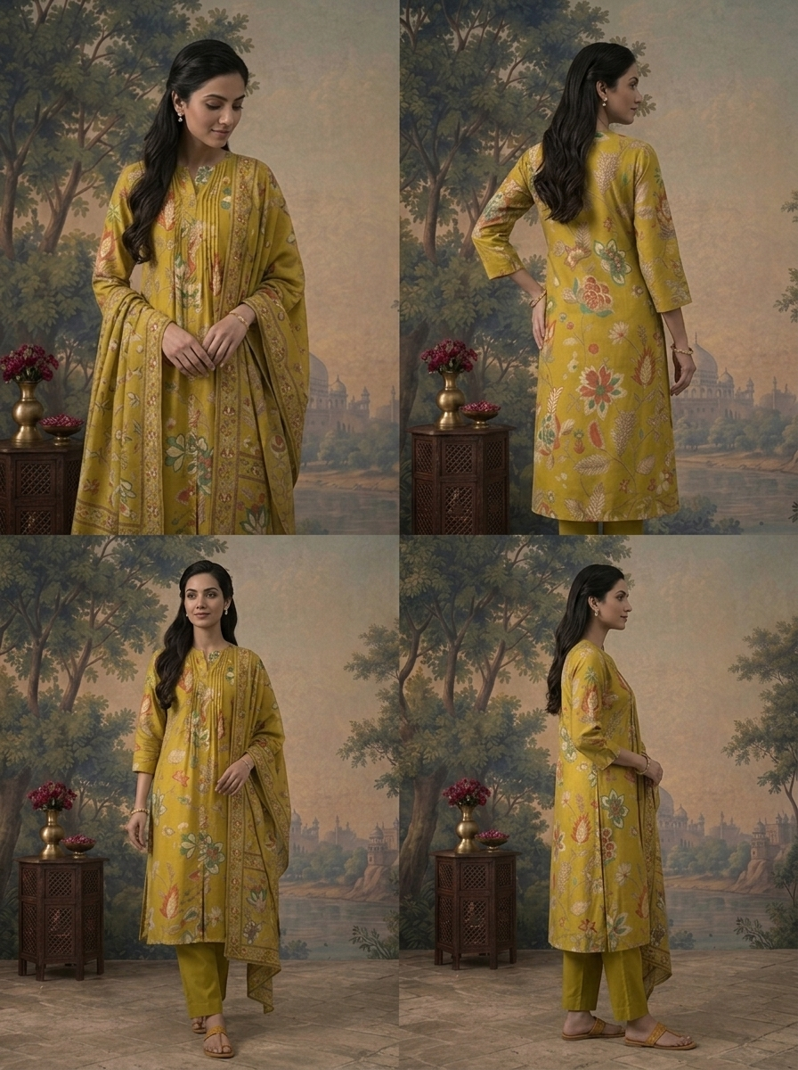 Mehadi Green Modal Floral Printed Three Piece Set