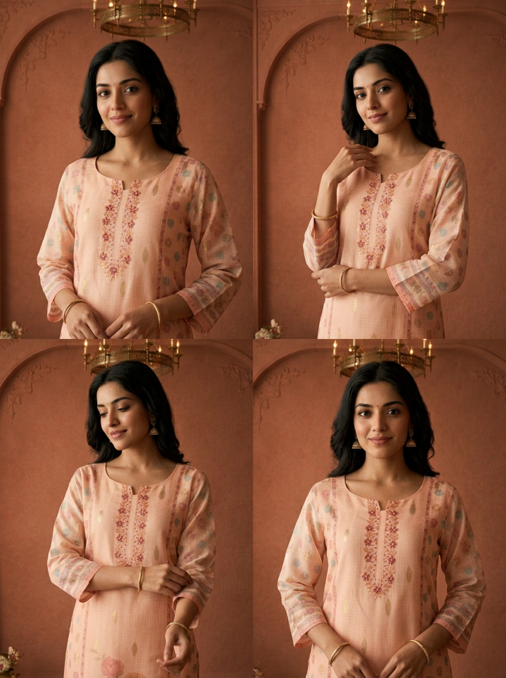 Peach Tissue Blossom Floral Printed Three Piece Set