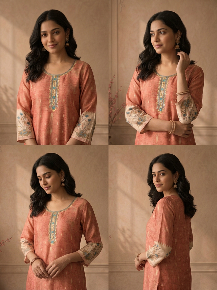 Rust Tissue Chintz Floral Printed Three Piece Set