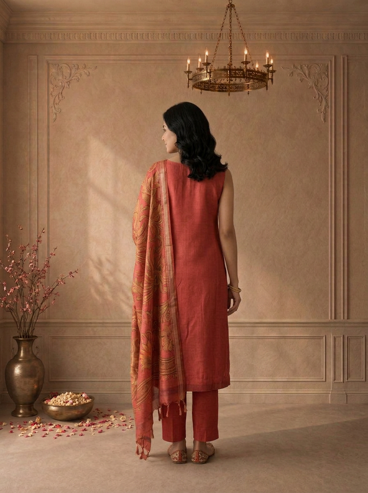 Gajari Silk Batik Floral Printed Three Piece Set