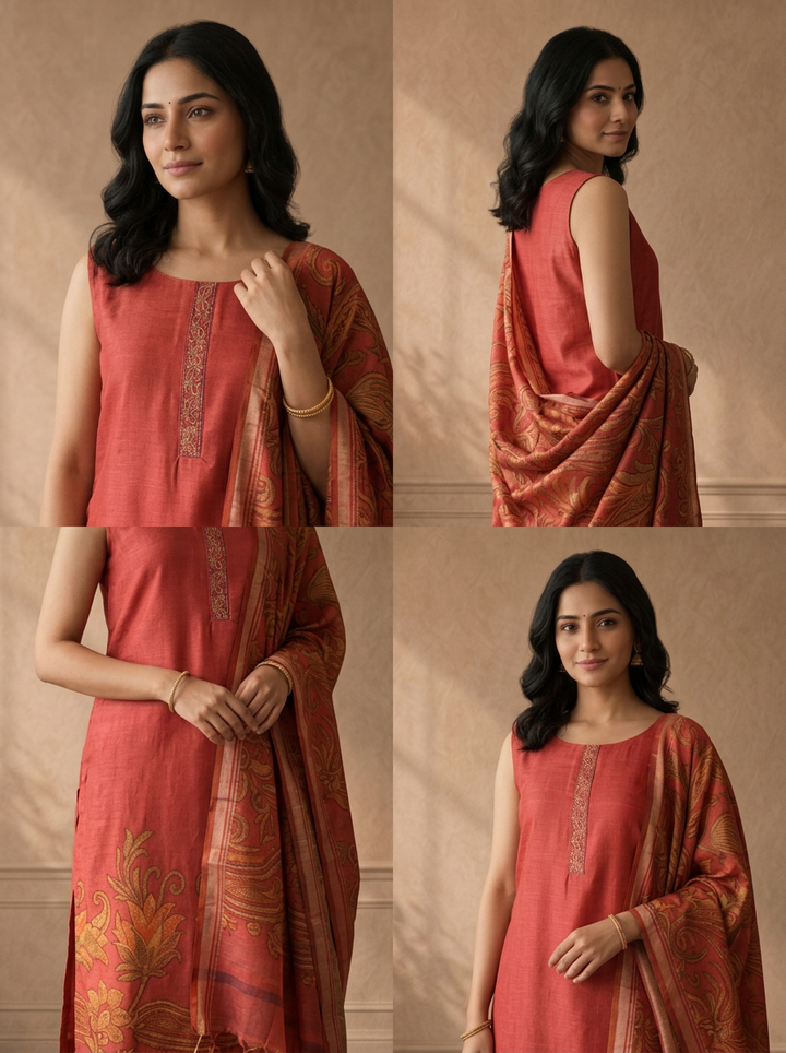Gajari Silk Batik Floral Printed Three Piece Set