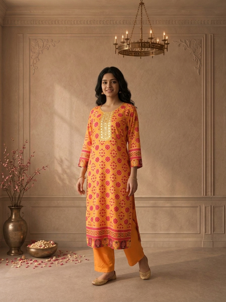 Mustard Silk Patola Ikat Printed Two Piece Set