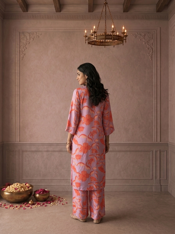 Lilac Muslin Tropical Floral Printed Two Piece Set