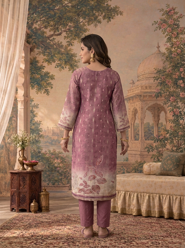 Lavender Tissue Digital Leaf Printed Three Piece Set