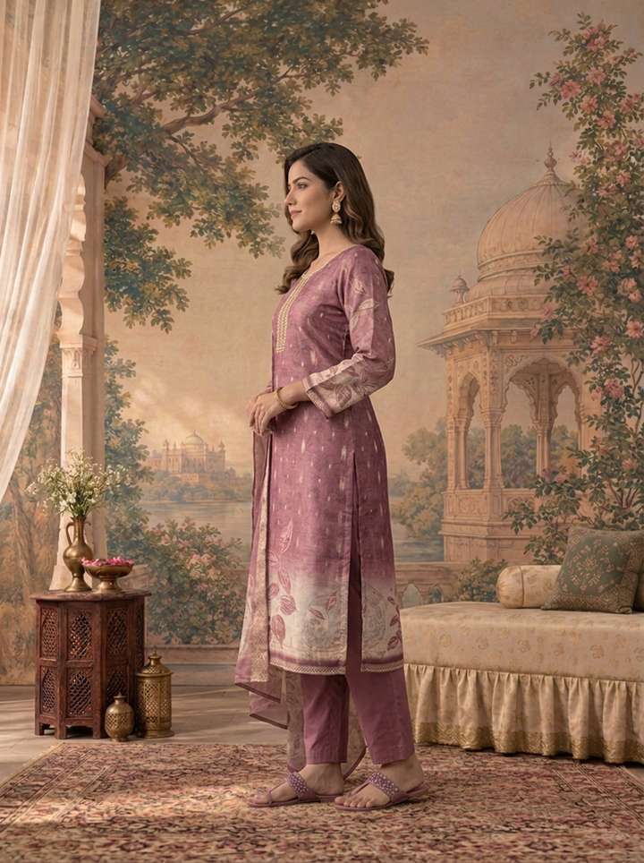 Lavender Tissue Digital Leaf Printed Three Piece Set